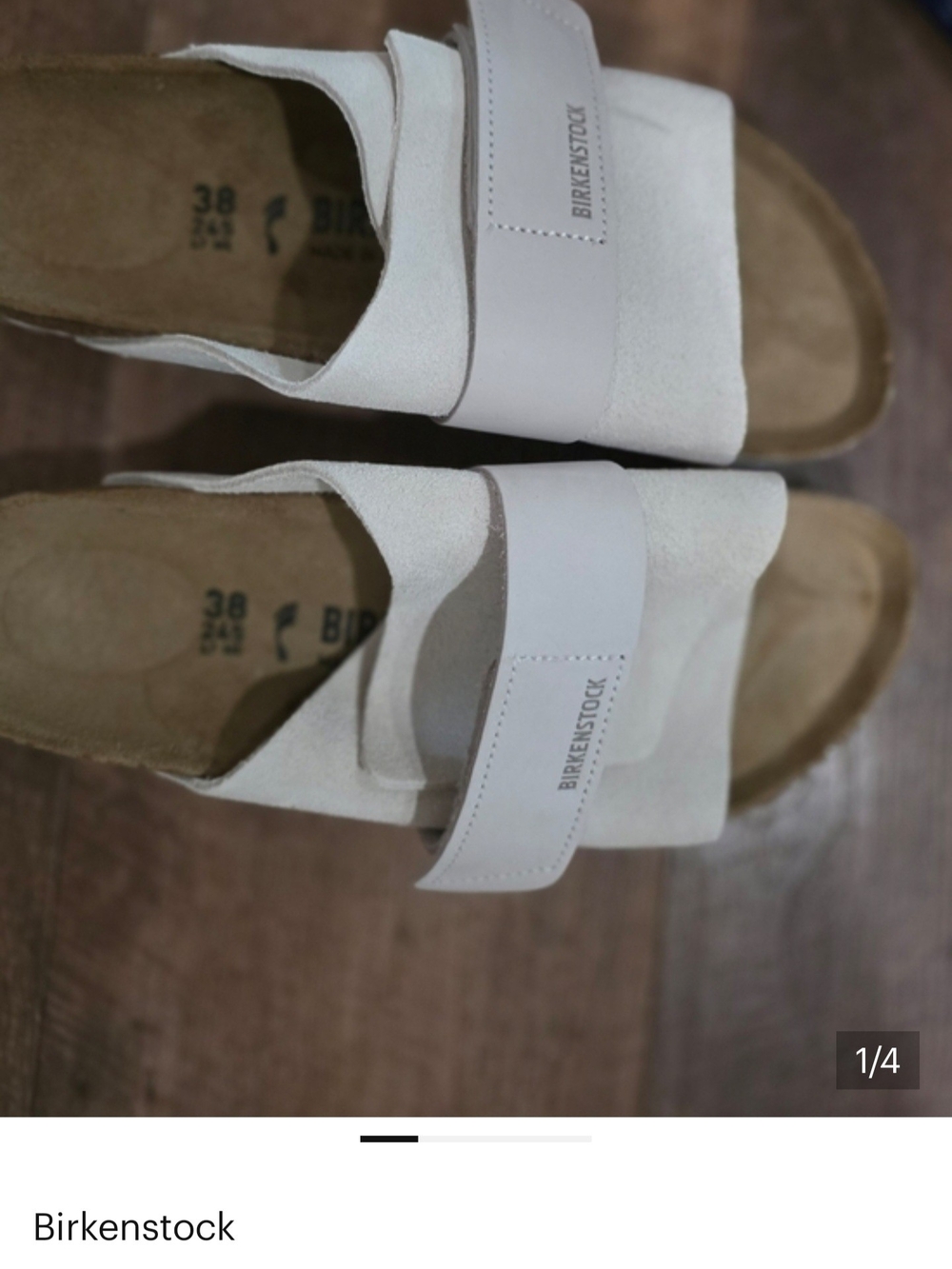 Birkenstock Women’s Off-White Two-Strap Suede Slide Sandals